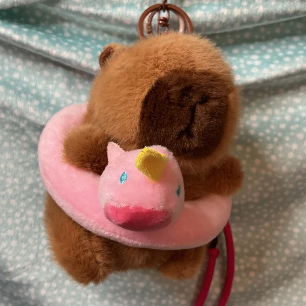 Capybara Bag Charm with Pink Floatie and Rope